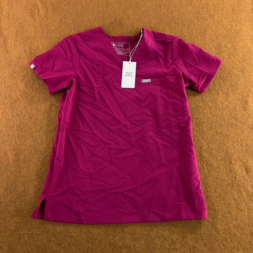 FIGS Womens XS Magenta Catarina One-Pocket V-Neck Scrub Top NWT